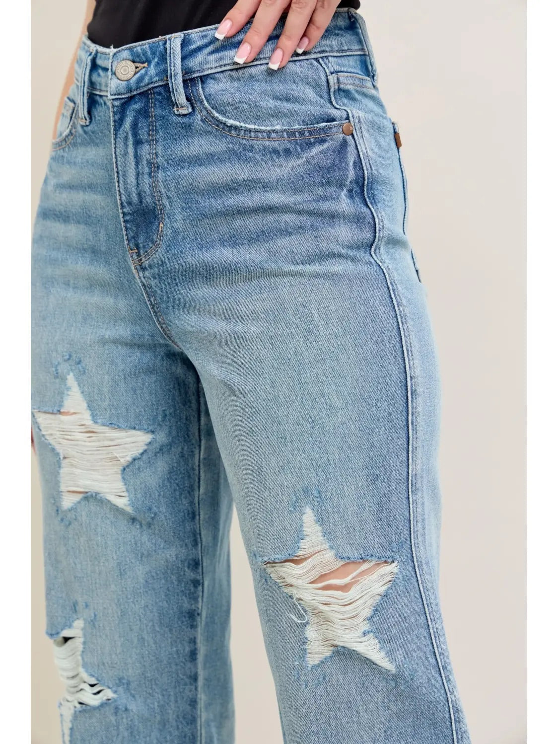 Judy Blue High Waisted Distressed Star Denim 90s Straight
