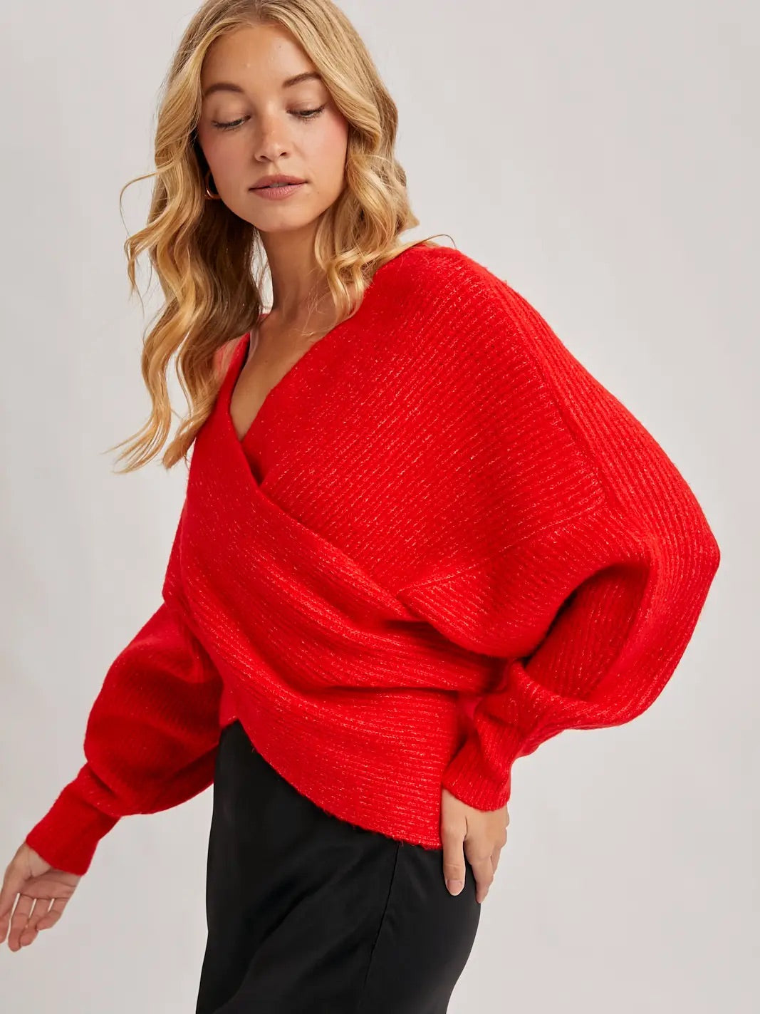 Wrap Crossover Fuzzy Knit Sweater