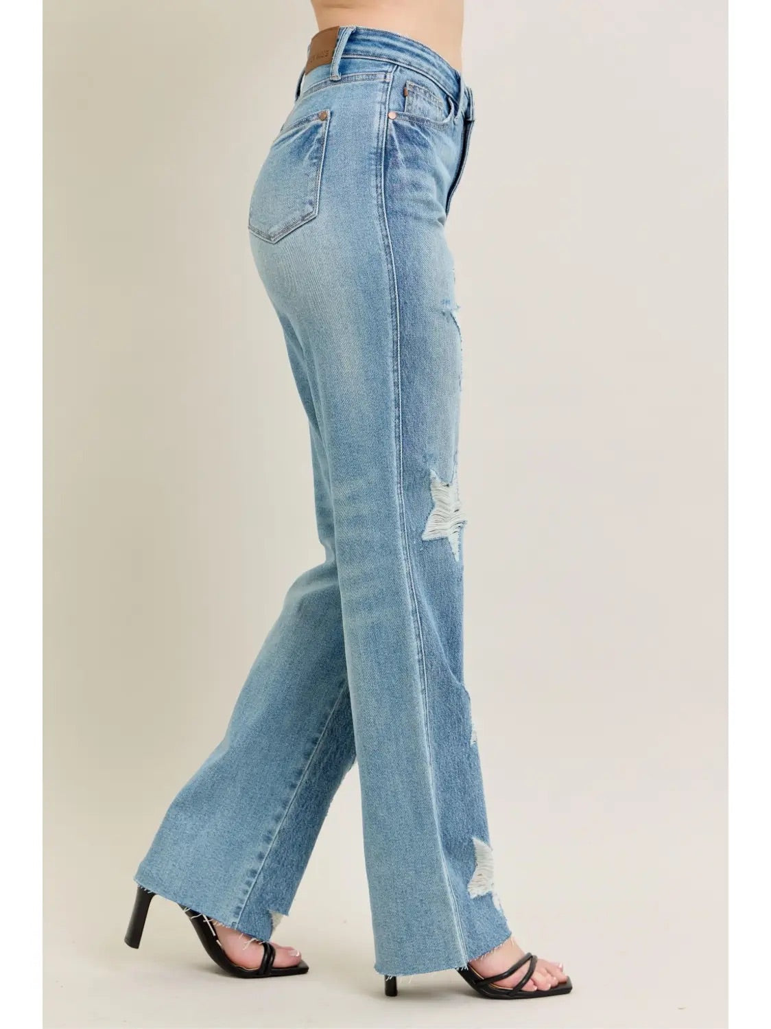 Judy Blue High Waisted Distressed Star Denim 90s Straight
