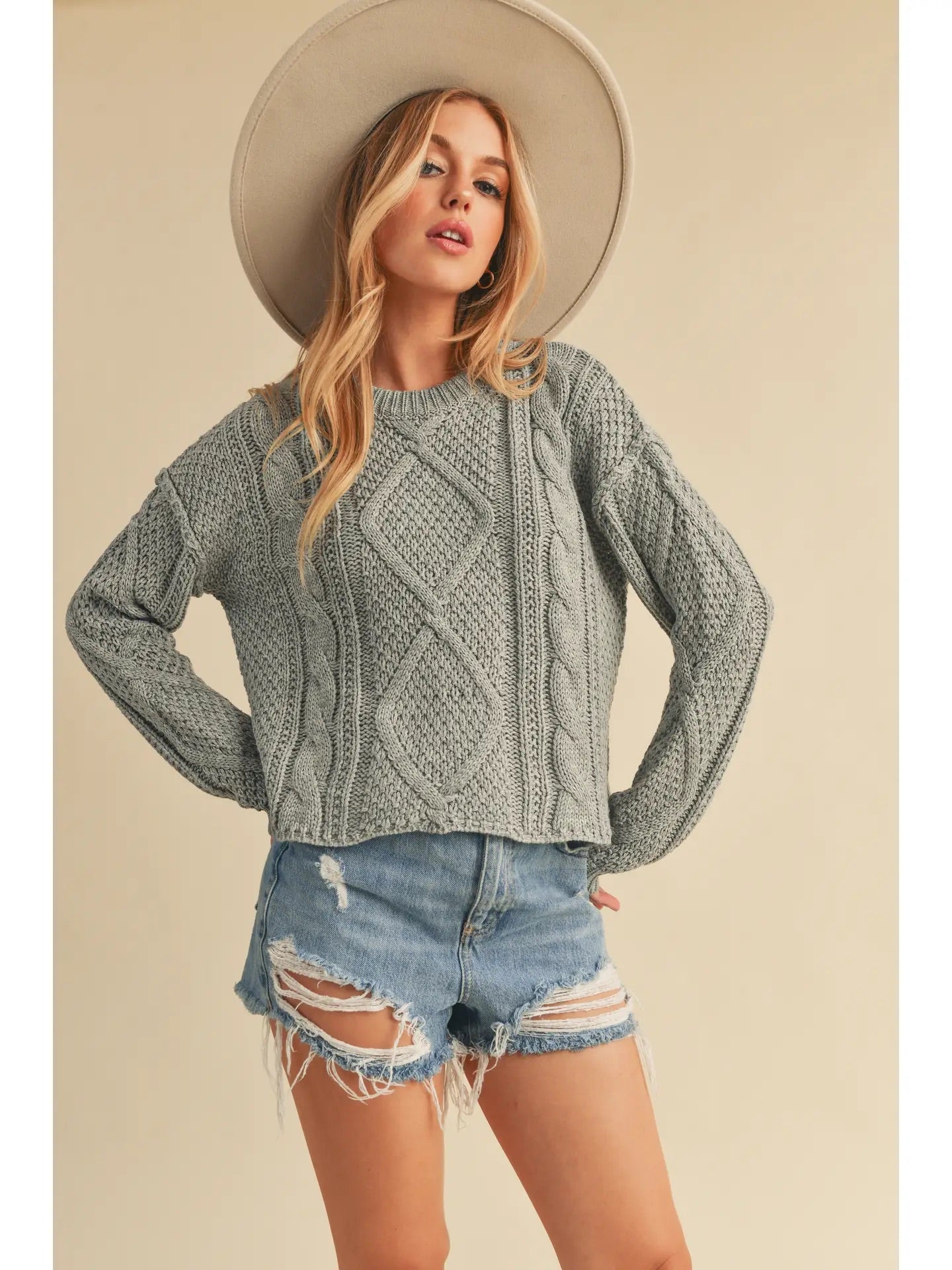 Heather Gray Cable Knit Sweater
