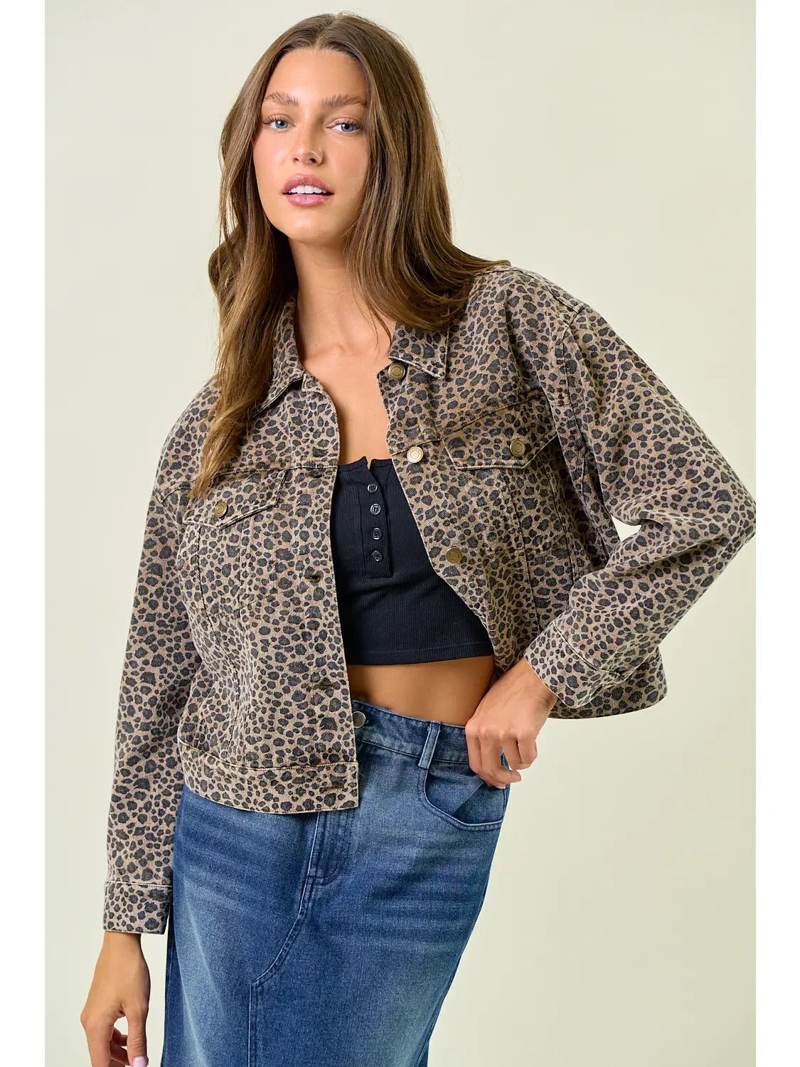 Leopard Print Oversized Denim Trucker Jacket