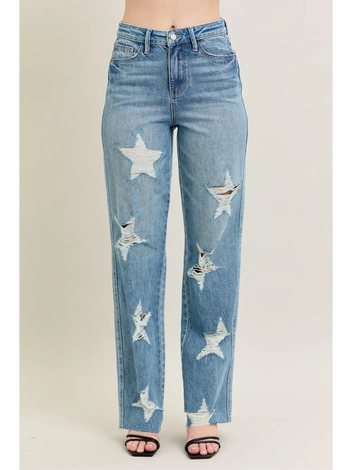 Judy Blue High Waisted Distressed Star Denim 90s Straight