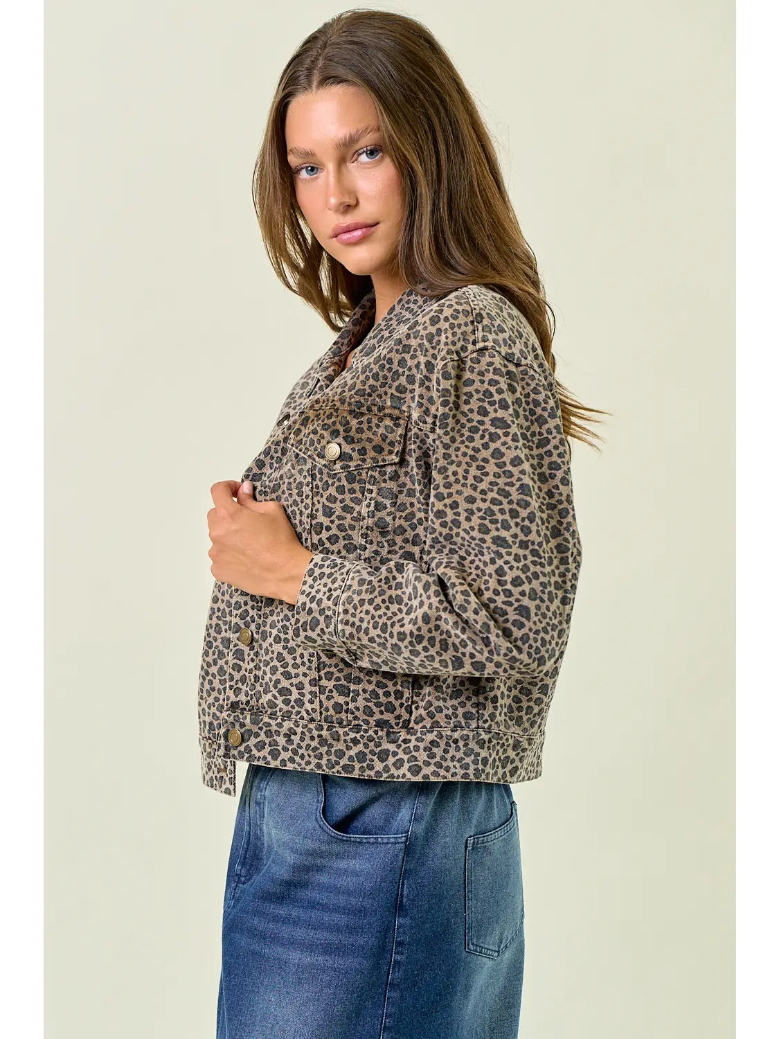 Leopard Print Oversized Denim Trucker Jacket