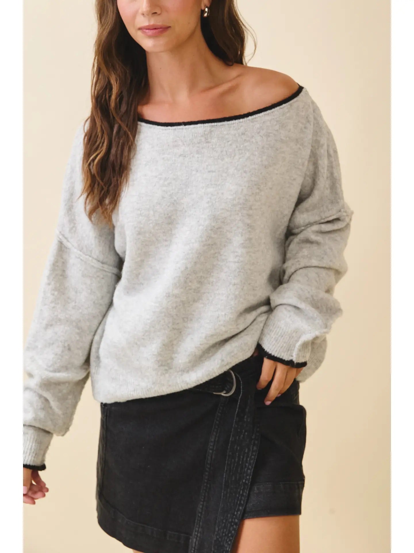 Relaxed Drop Shoulder Fuzzy Knit Pullover