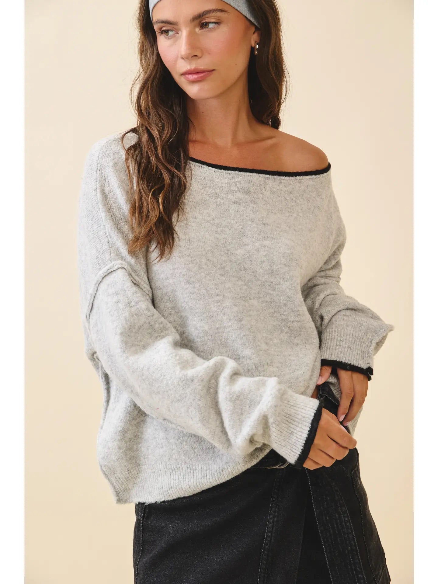 Relaxed Drop Shoulder Fuzzy Knit Pullover