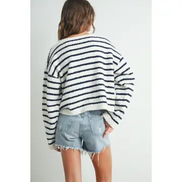 Basic Striped knit Sweater - Navy