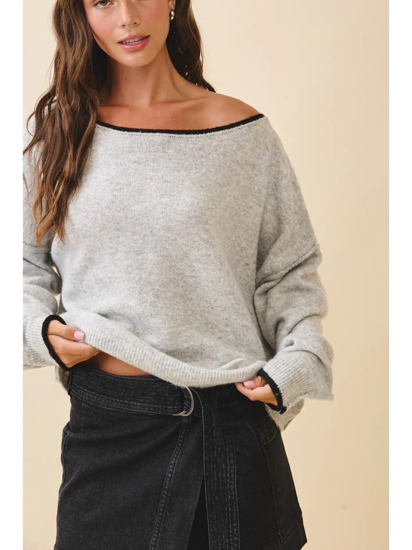 Relaxed Drop Shoulder Fuzzy Knit Pullover