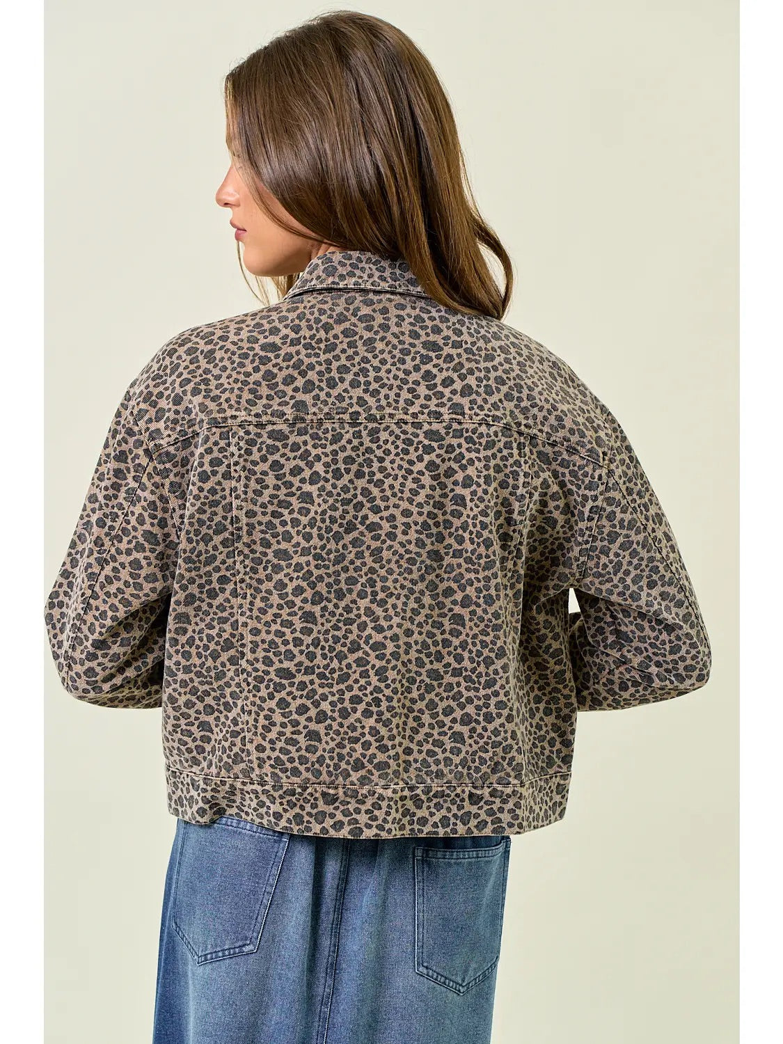 Leopard Print Oversized Denim Trucker Jacket
