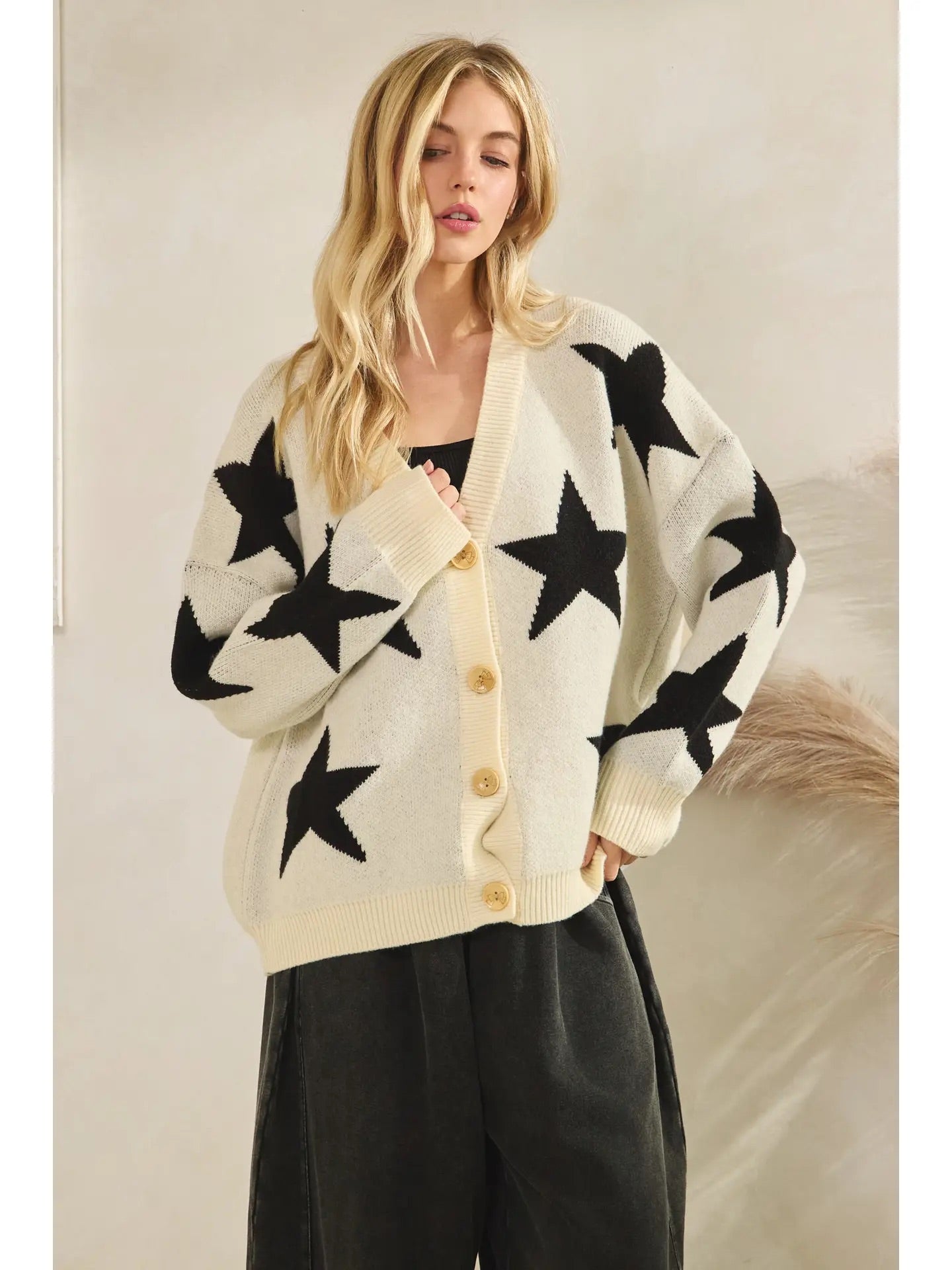 Star Button Up Knit Cardigan