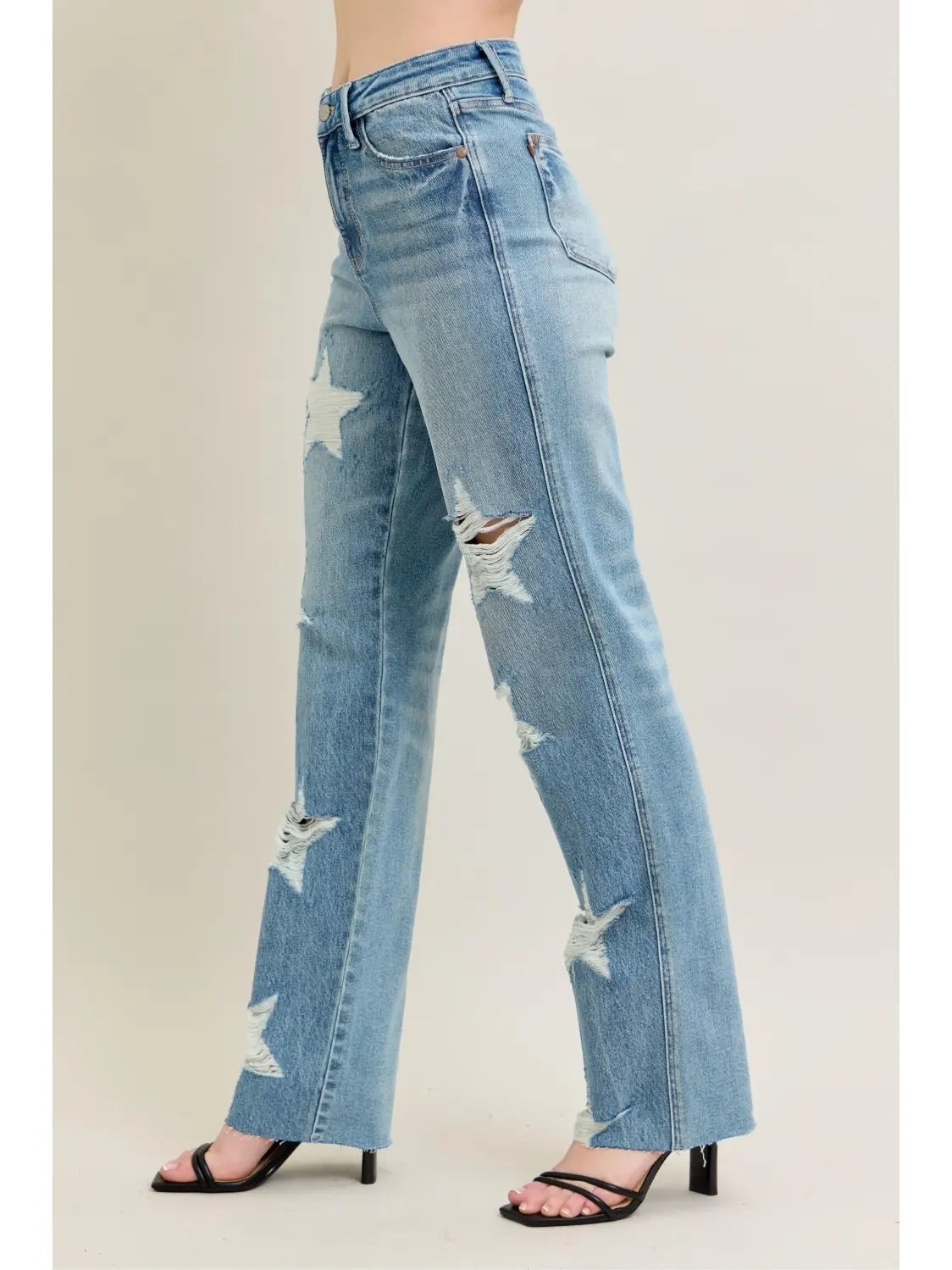 Judy Blue High Waisted Distressed Star Denim 90s Straight