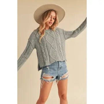 Heather Gray Cable Knit Sweater