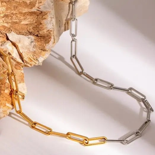 Two Toned Paperclip Chain Necklace