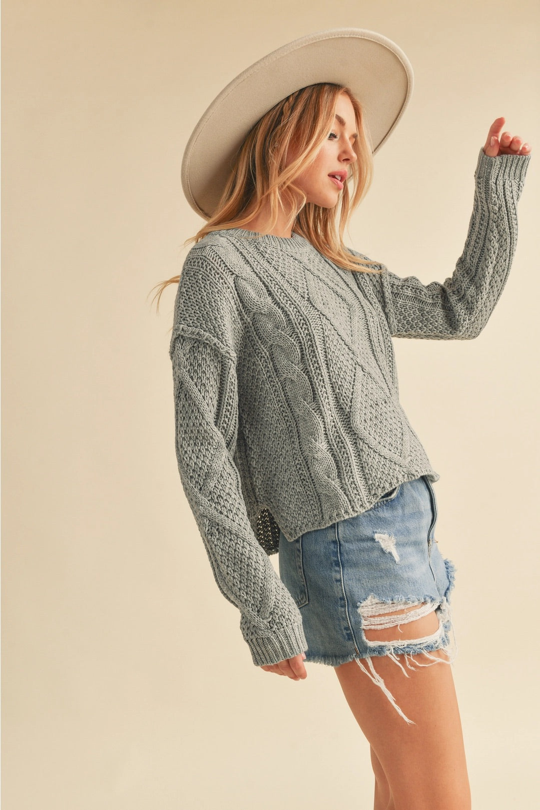 Heather Gray Cable Knit Sweater