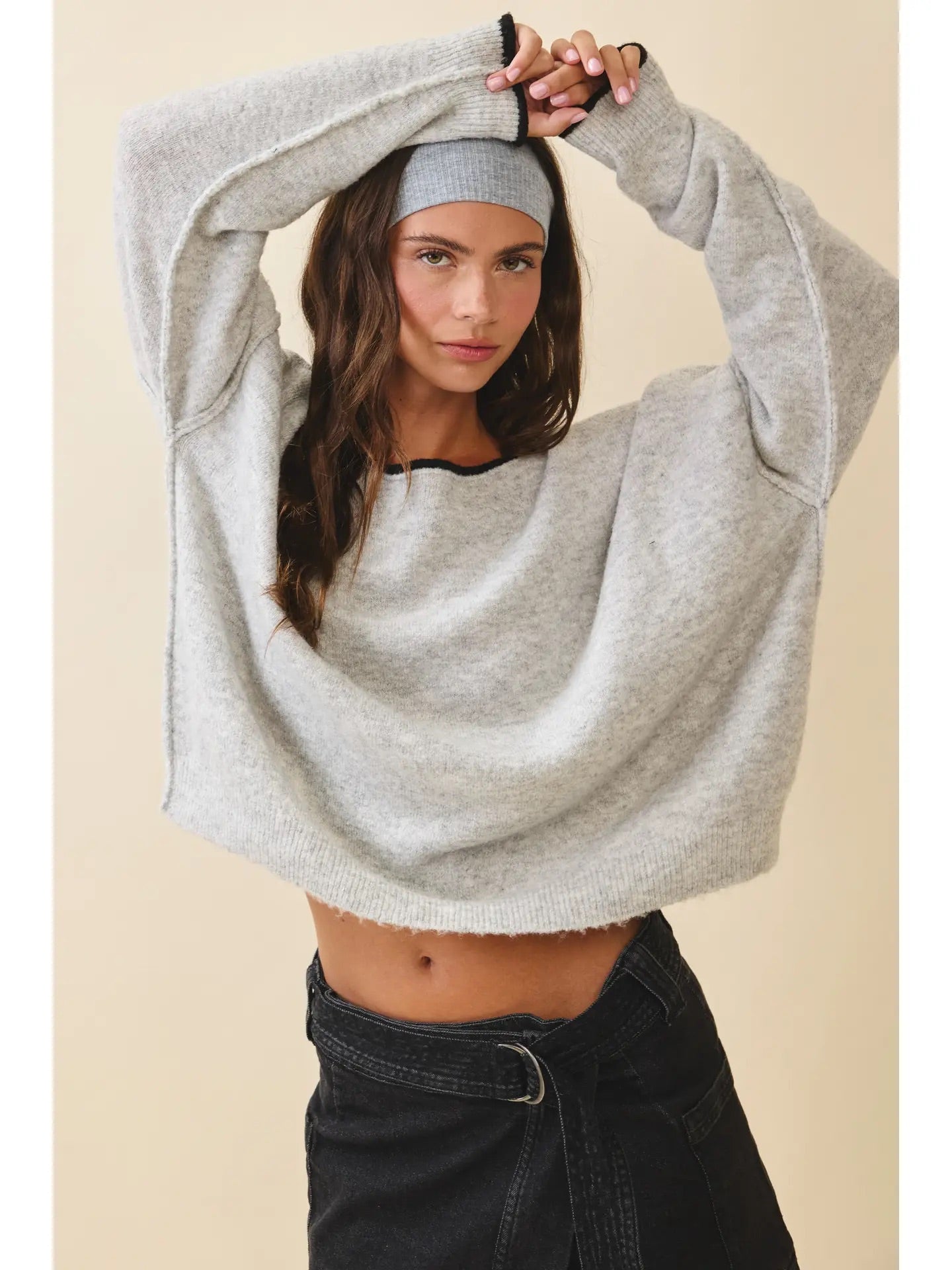 Relaxed Drop Shoulder Fuzzy Knit Pullover