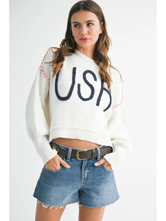 Party in the USA Sweater- White