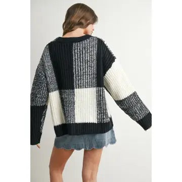 Oversized Checkered Drop Shoulder Cardigan