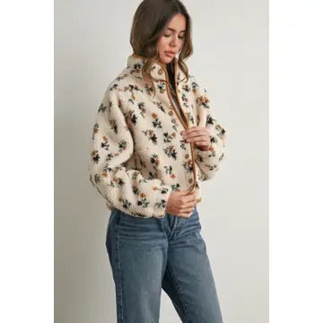 Floral Print Fluffy Fleece Jacket