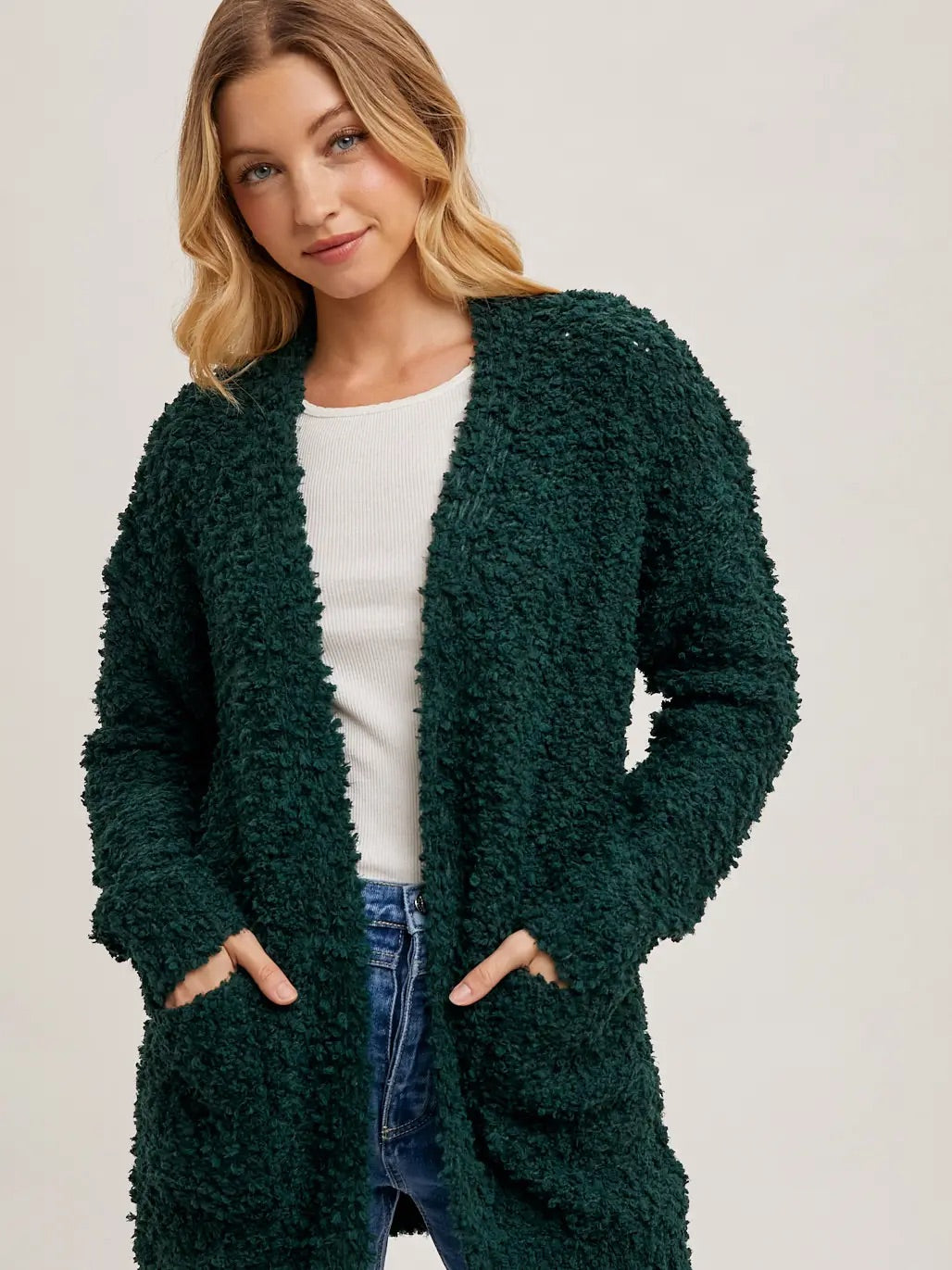 Fluffy Boucle Open Front Cardigan