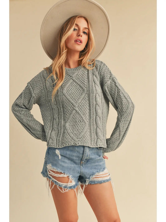 Heather Gray Cable Knit Sweater