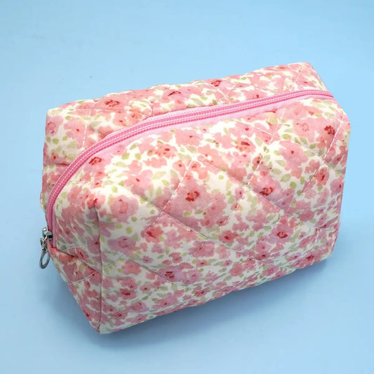 Pink Floral Pattern Cosmetic Bag