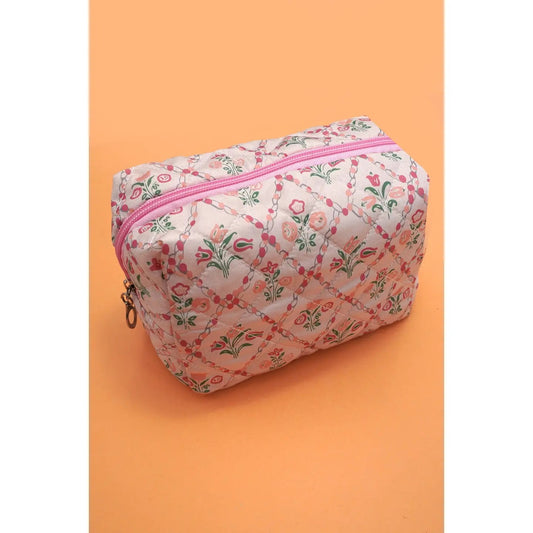 Baby Pink Floral Cosmetic Bag