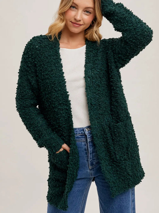 Fluffy Boucle Open Front Cardigan