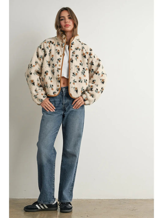 Floral Print Fluffy Fleece Jacket