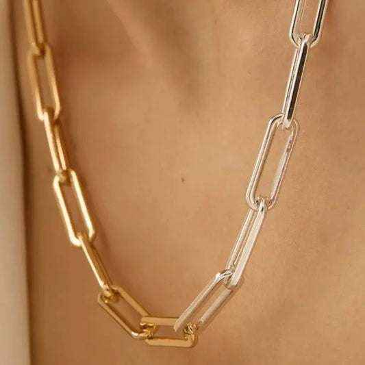 Two Toned Paperclip Chain Necklace