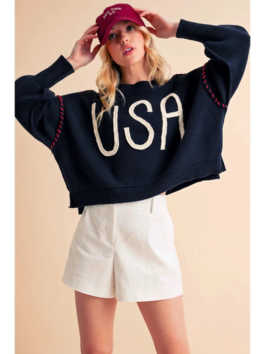 Party in the USA Sweater- Navy