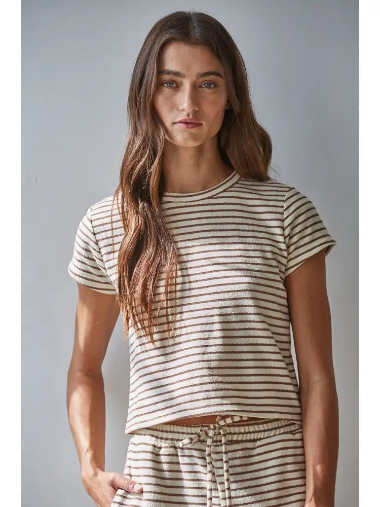 Cozy Short Sleeve Knit Set- Cream/Mocha