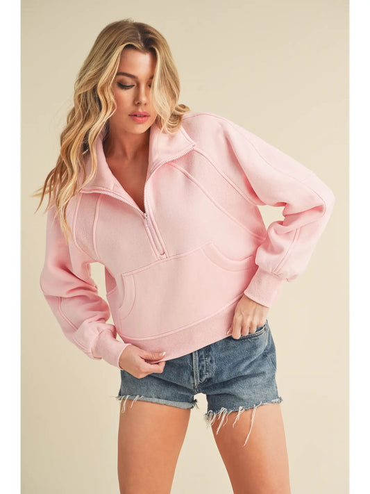 Baby Pink Funnel Neck Half Zip