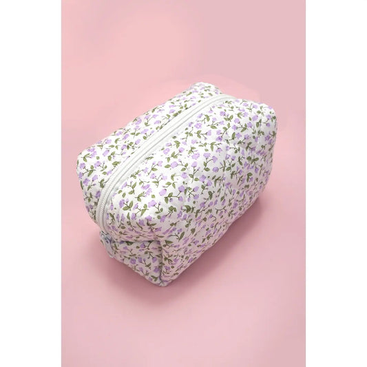 Ditsy Quilted Cotton Floral Cosmetic Pouch (Lavender)