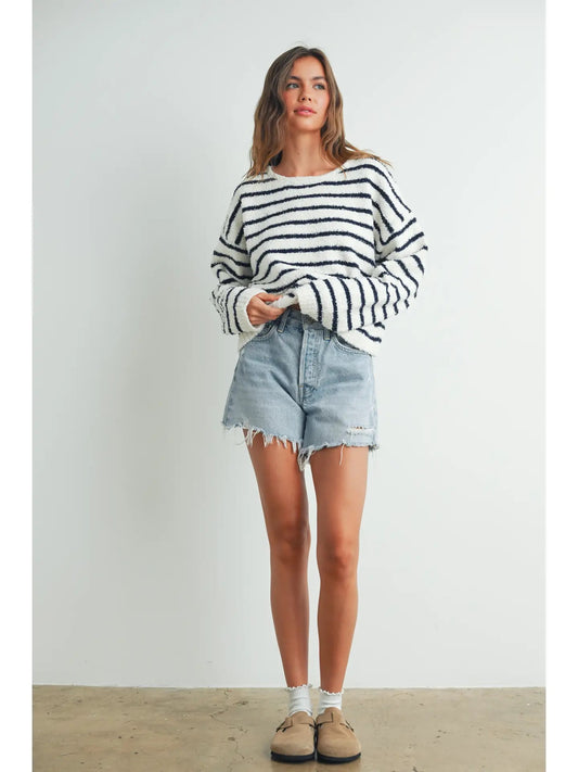 Basic Striped knit Sweater - Navy