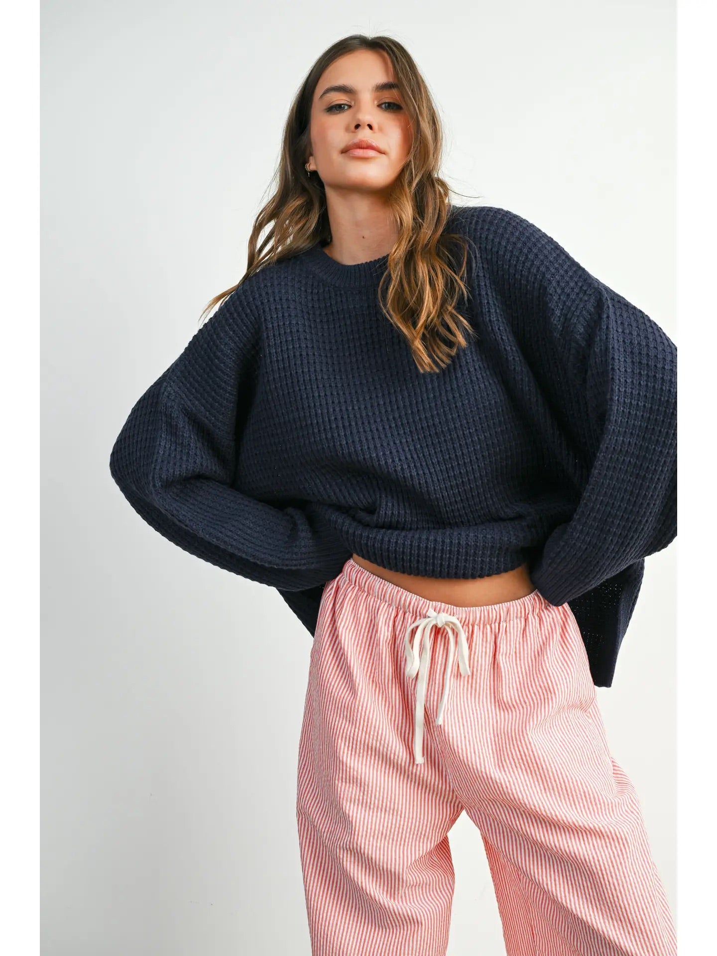 Round Neck Classic Long Sleeve Top - Navy