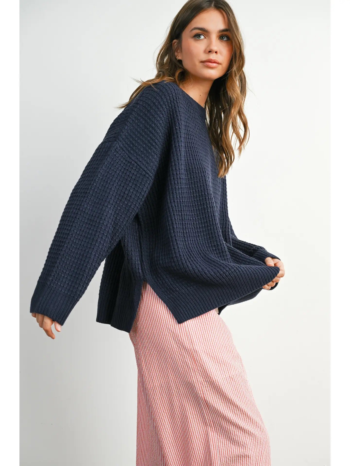 Round Neck Classic Long Sleeve Top - Navy