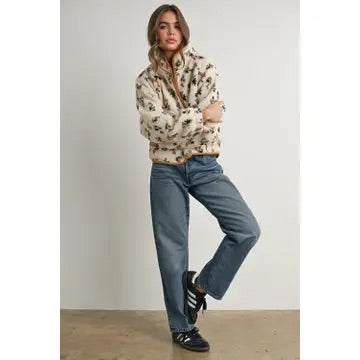 Floral Print Fluffy Fleece Jacket
