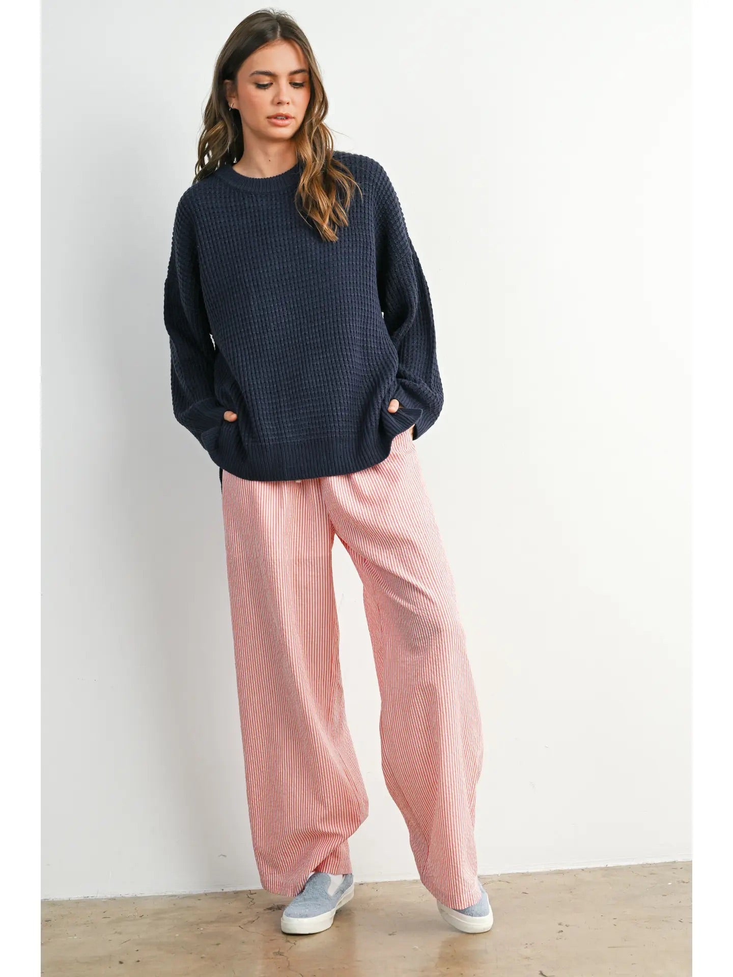 Round Neck Classic Long Sleeve Top - Navy