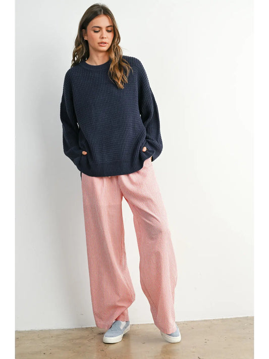 Round Neck Classic Long Sleeve Top - Navy