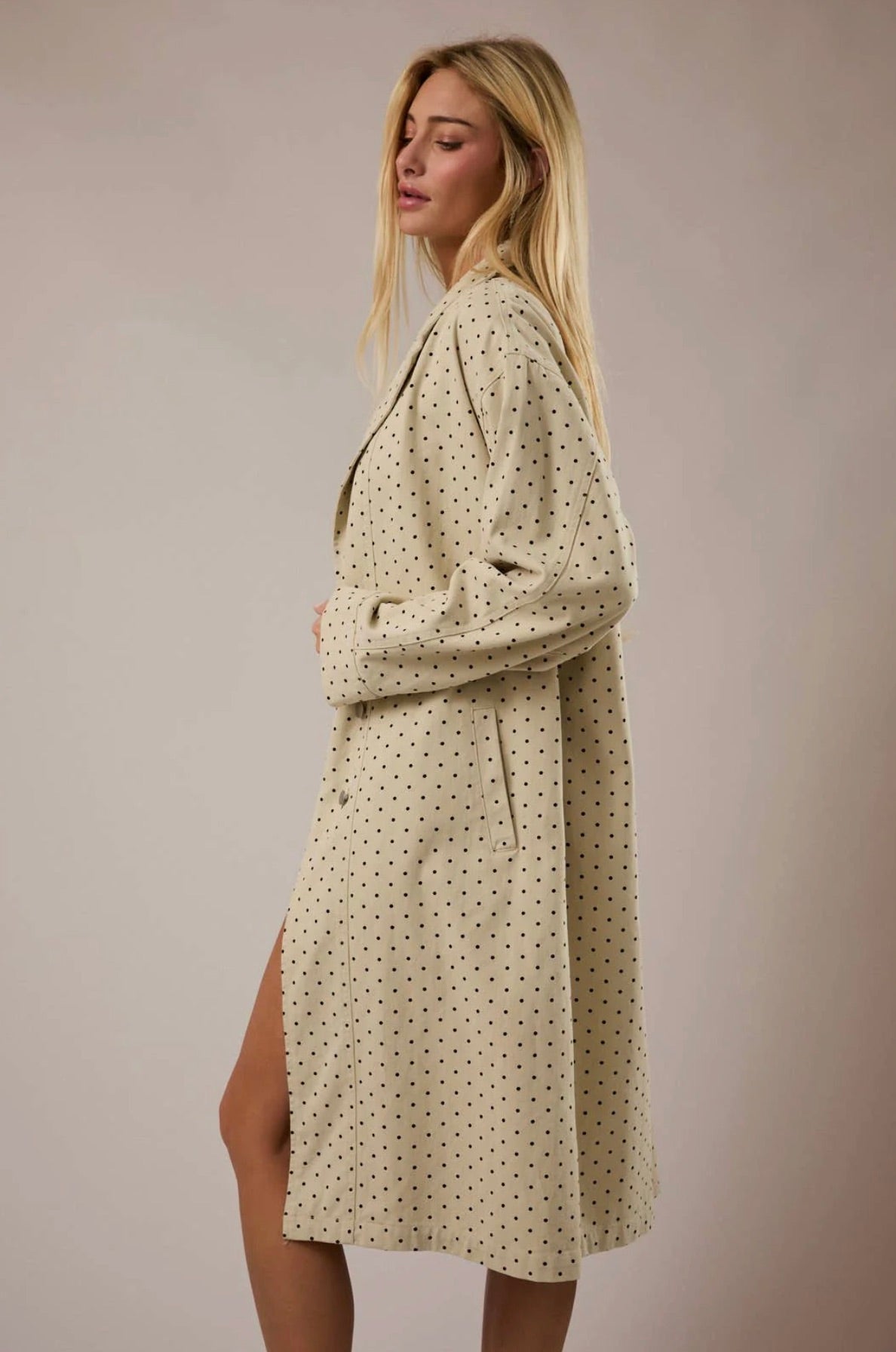 Pretty in Polka Dot Denim Trench Coat