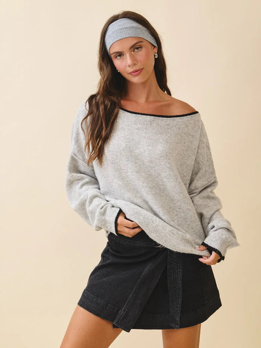 Relaxed Drop Shoulder Fuzzy Knit Pullover