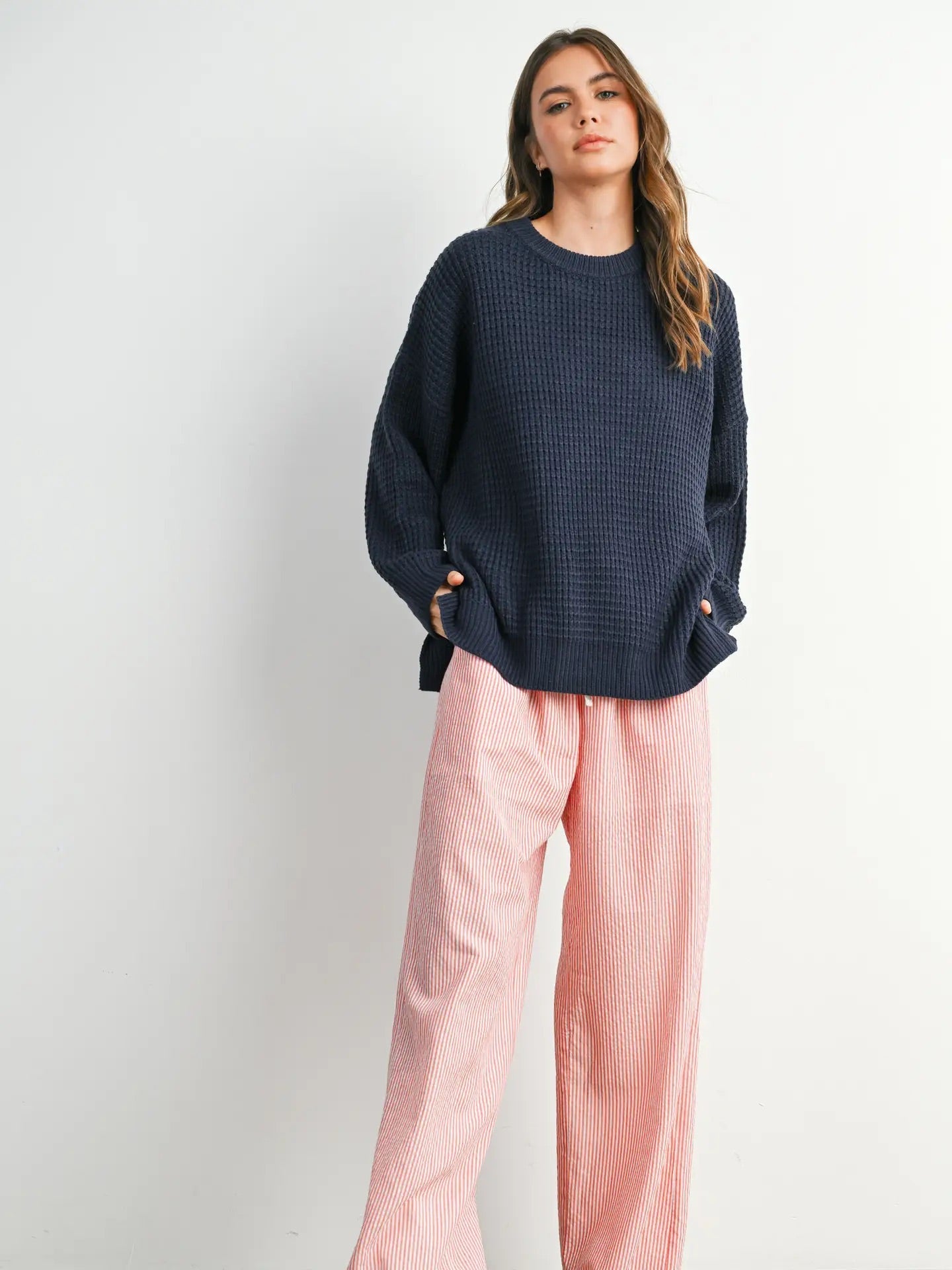 Round Neck Classic Long Sleeve Top - Navy