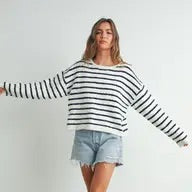 Basic Striped knit Sweater - Navy