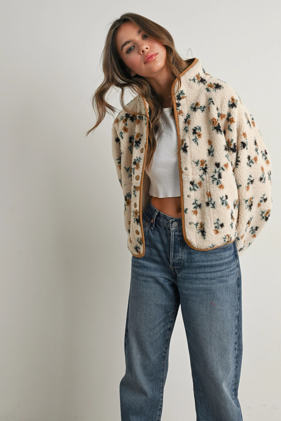 Floral Print Fluffy Fleece Jacket