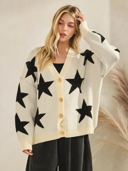 Star Button Up Knit Cardigan