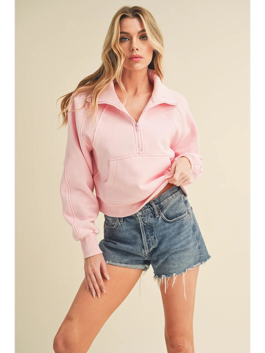 Baby Pink Funnel Neck Half Zip